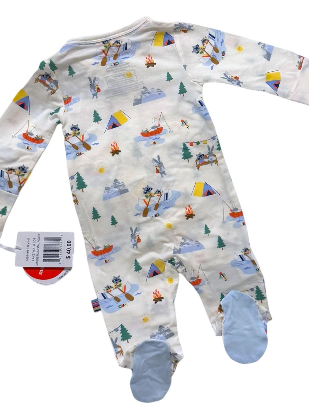 Magnetic Me White Camping & Woodland Print Footed One-Piece Newborn - Picture 2 of 6